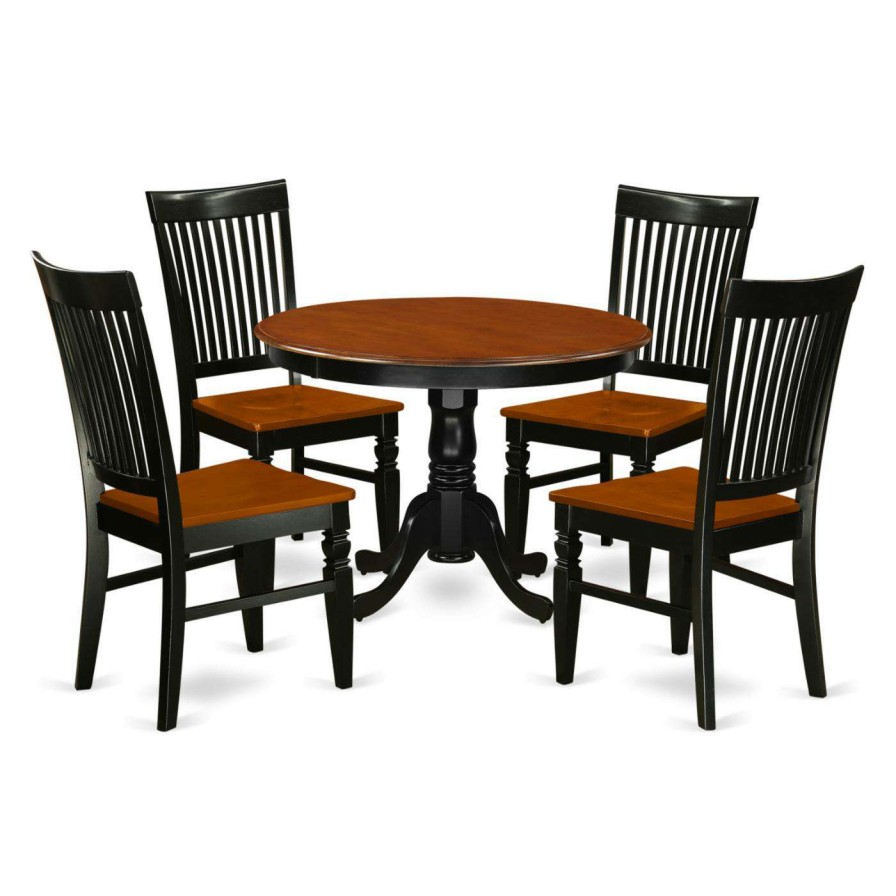 Dining Table Sets * | Cheapest East West Furniture Hartland 5 Piece Round Dinette Set With Wood Chairs