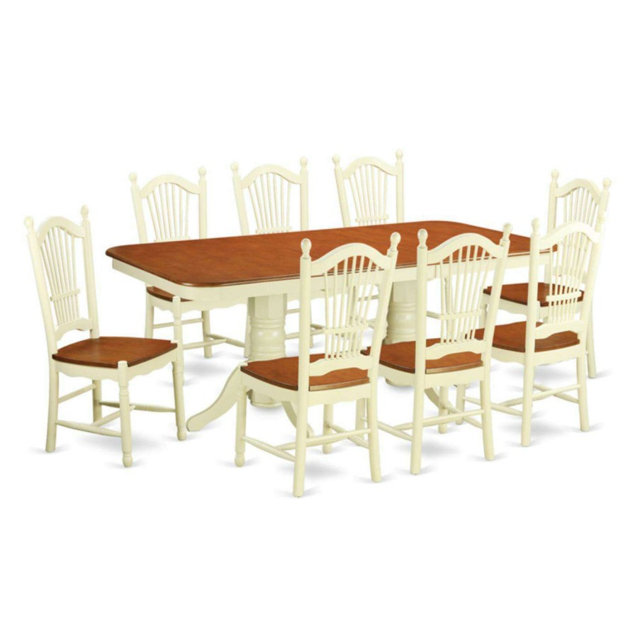 Dining Table Sets * | Buy Rectangle East West Furniture Napoleon 9 Piece Trestle Dining Table Set With Dover Wooden Chairs