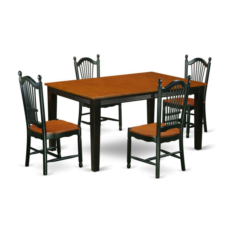 Dining Table Sets * | Discount East West Furniture Quincy 5 Piece Rectangle Extending Dining Table Set Black / Cherry