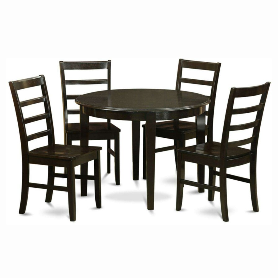 Dining Table Sets * | Cheap East West Furniture Boston 5 Piece Round Dining Table Set With Parfait Wooden Seat Chairs