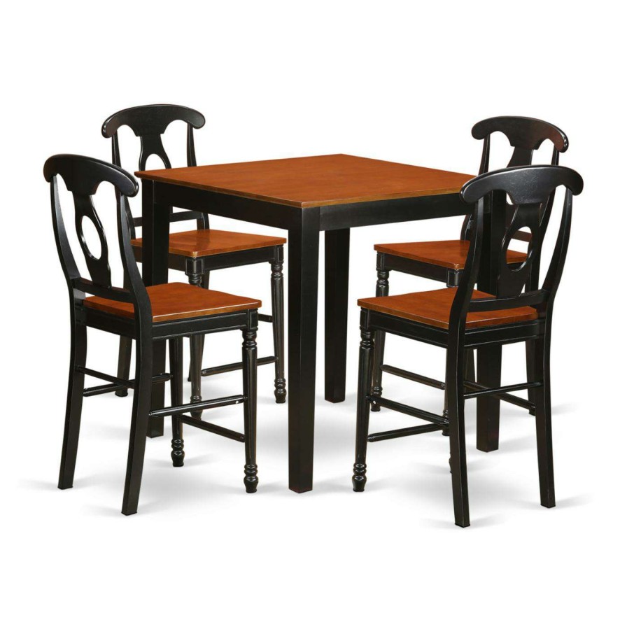 Dining Table Sets * | Cheap Square East West Furniture Pub 5 Piece Keyhole Dining Table Set Black