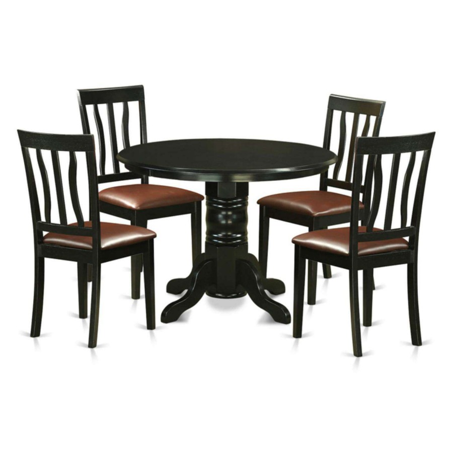 Dining Table Sets * | Discount Round East West Furniture Shelton 5-Piece Splat Back Dining Table Set Leather Cushion