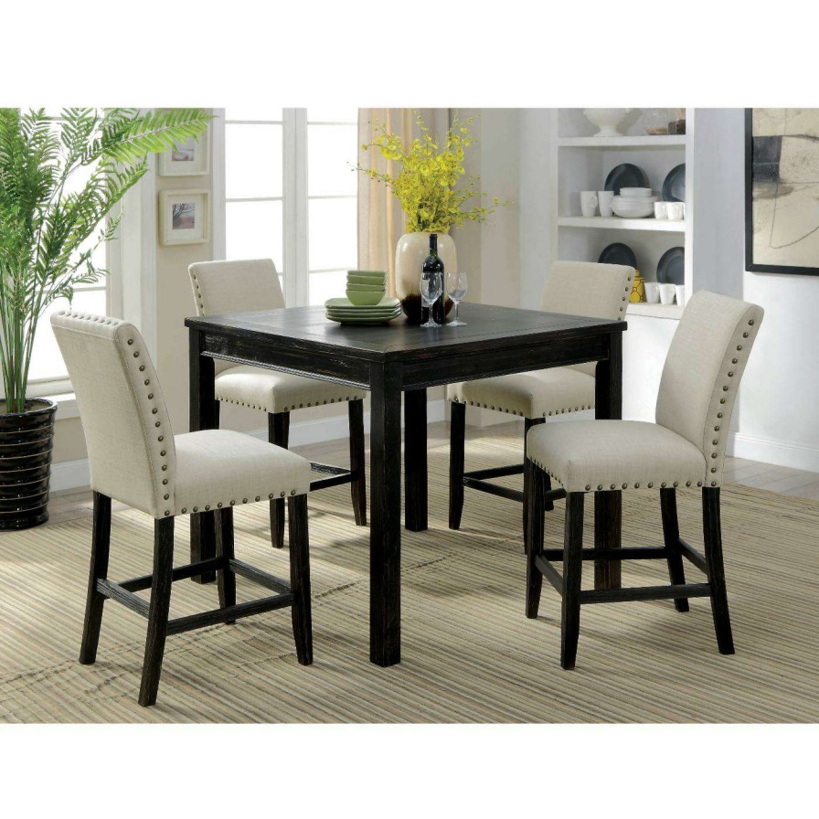 Dining Table Sets * | Outlet Square Furniture Of America Verdugo 5 Piece Rustic Counter Height Table Set