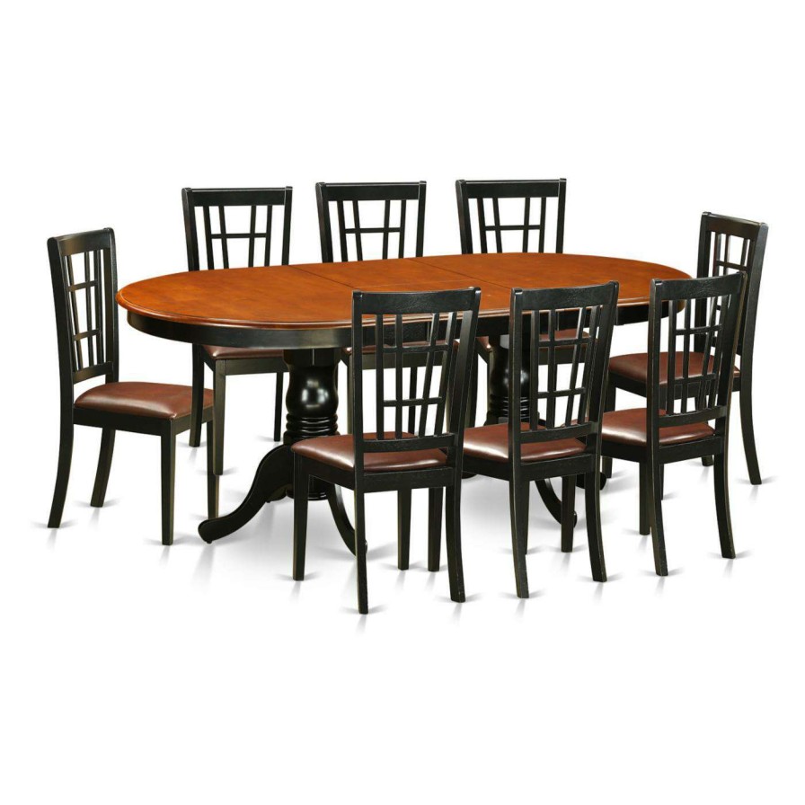 Dining Table Sets * | Deals Oval East West Furniture Plainville 9 Piece Windowpane Dining Table Set