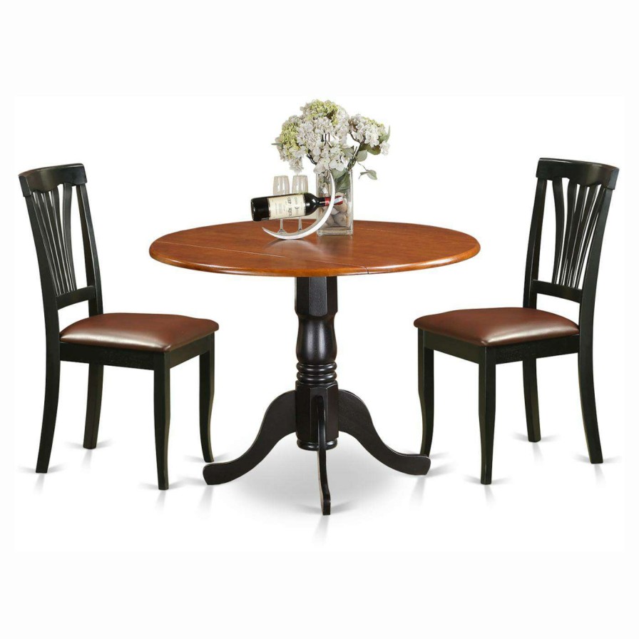 Dining Table Sets * | Coupon East West Furniture Dublin 3 Piece Round Dining Table Set With Faux Leather Avon Chairs