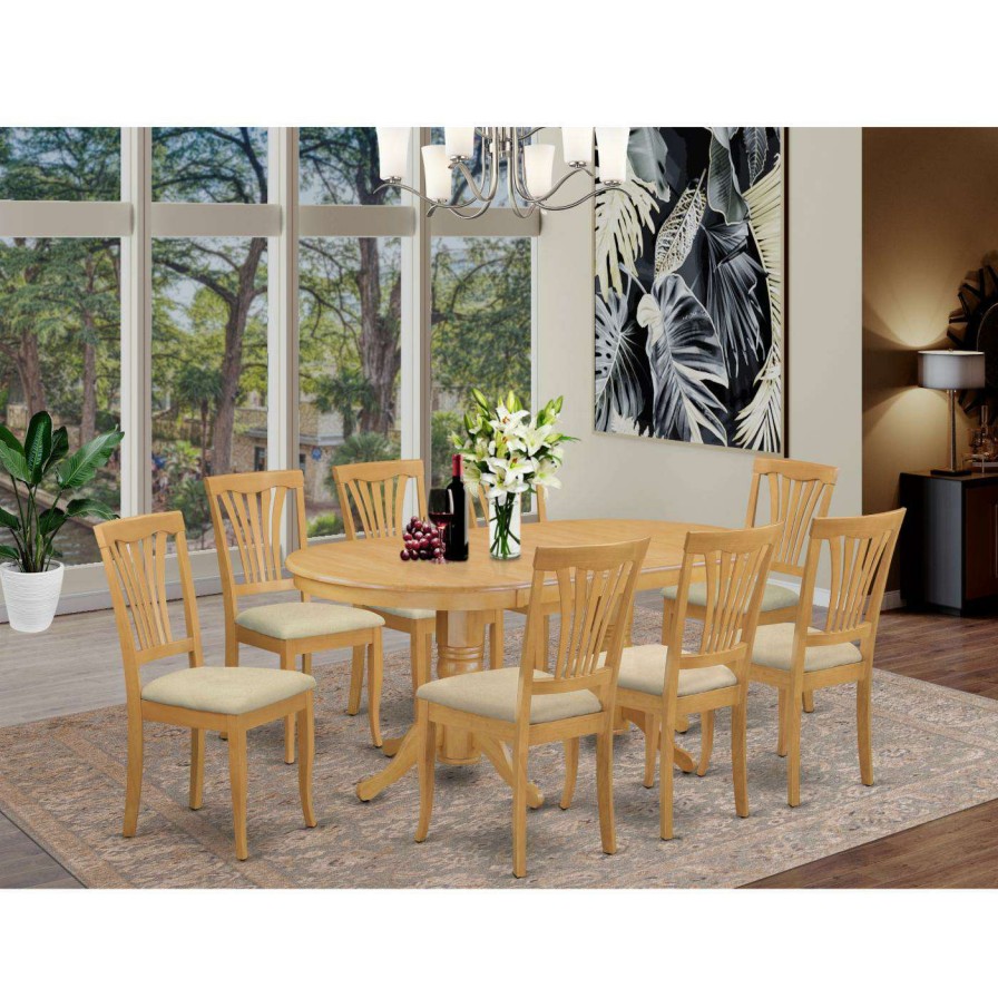 Dining Table Sets * | Brand New Oval East West Furniture Vancouver 9 Piece Lath Back Dining Table Set