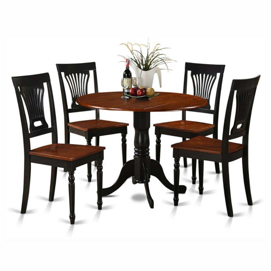 Dining Table Sets * | Best Reviews Of Round East West Furniture Dublin 5 Piece Drop Leaf Dining Table Set With Plainview Wooden Seat Chairs