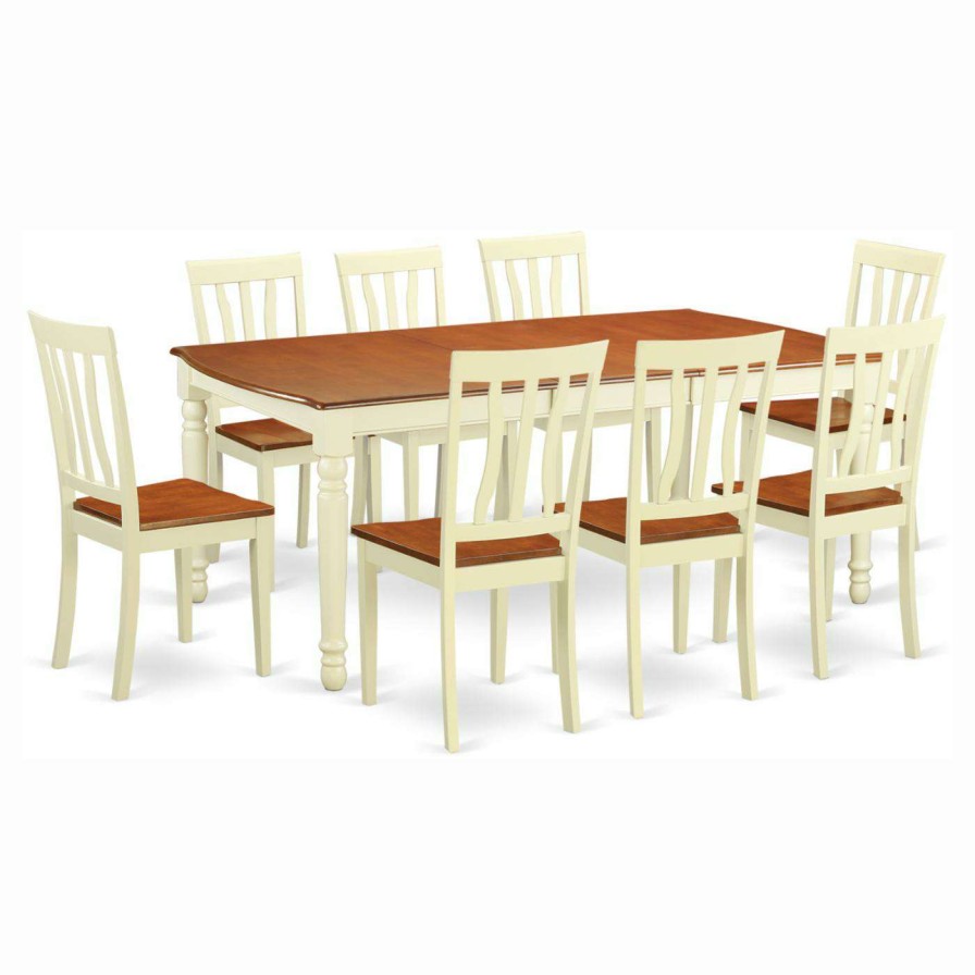 Dining Table Sets * | Brand New Rectangle East West Furniture Dover 9 Piece Rectangular Dining Table Set With Antique Wooden Seat Chairs