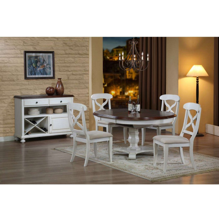 Dining Table Sets * | Coupon Oval Sunset Trading Andrews 5 Piece Pedestal Dining Set Antique White