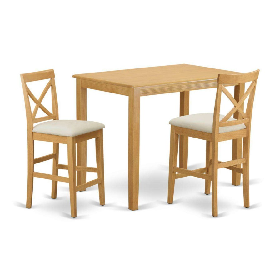 Dining Table Sets * | Best Reviews Of Rectangle East West Furniture Yarmouth 3 Piece High Cross Dining Table Set Wood