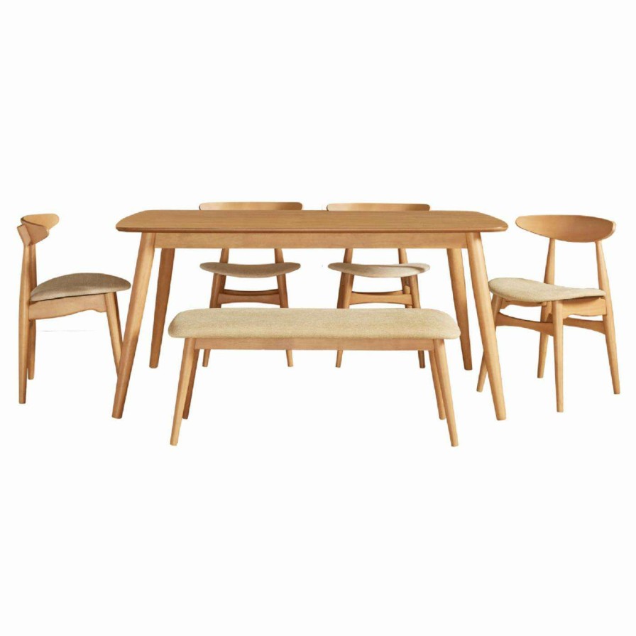 Dining Table Sets * | Budget Rectangle Chelsea Lane Mid Century Modern 6 Piece Dining Set