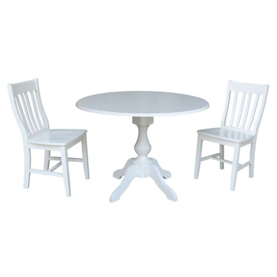 Dining Table Sets * | Flash Sale International Concepts 3 Piece Round Pedestal Table Set With Drop Leaf Extensions