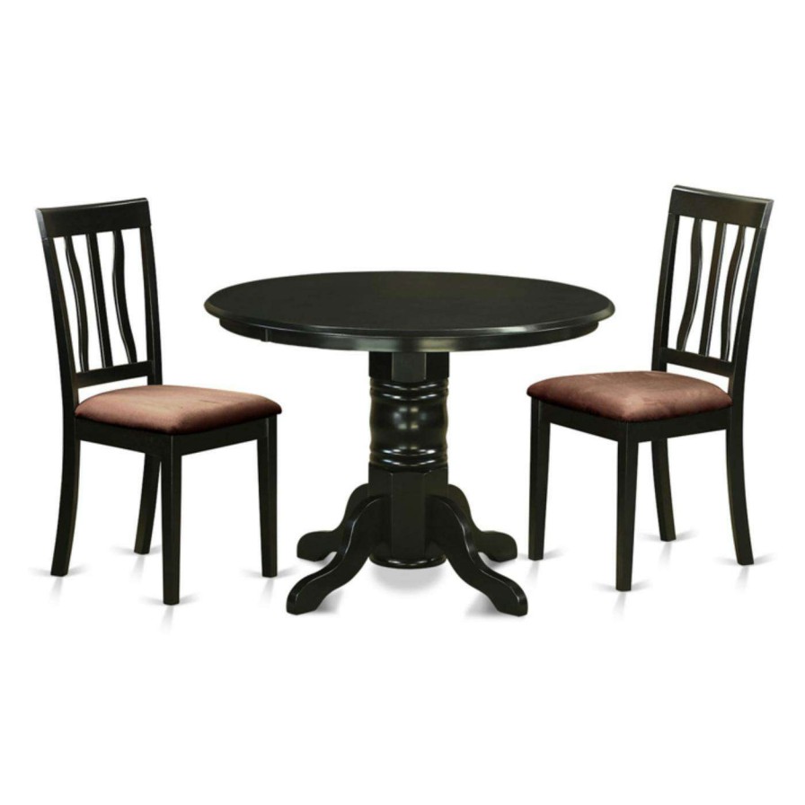 Dining Table Sets * | Best Sale Round East West Furniture Shelton 3-Piece Splat Back Dining Table Set Leather Cushion