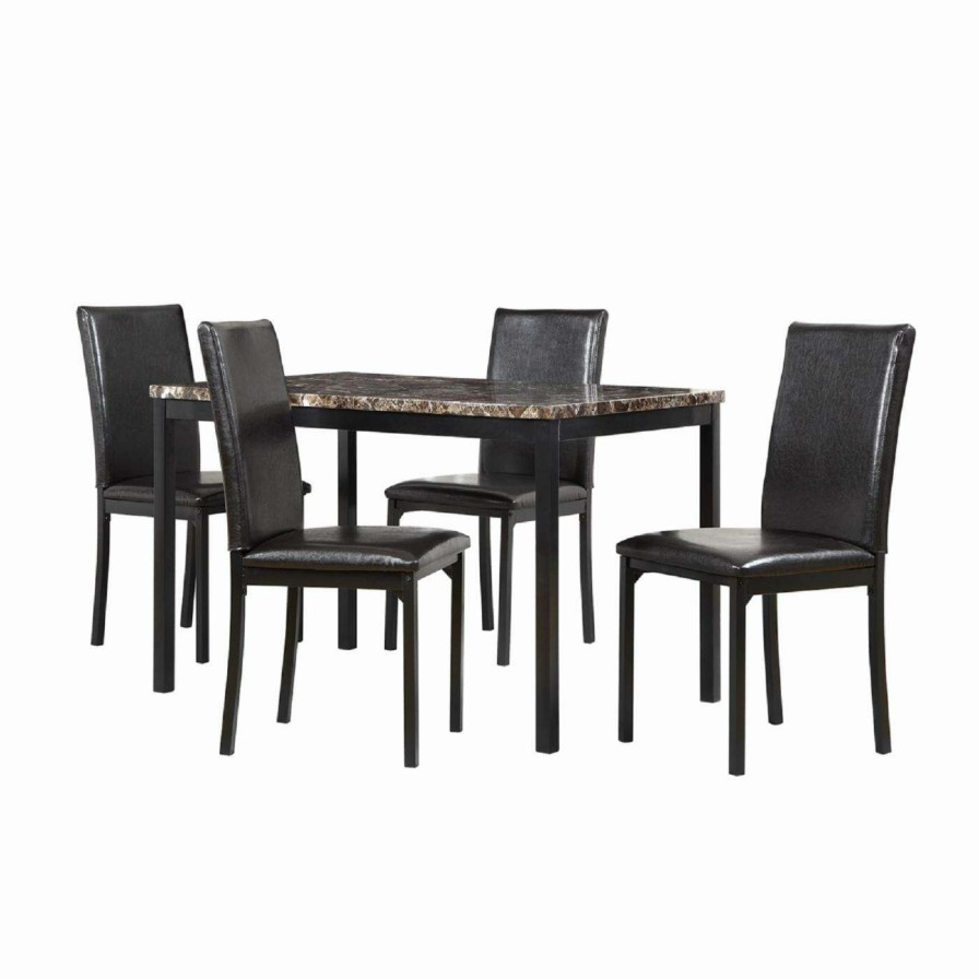 Dining Table Sets * | Buy Chelsea Lane Rectangle Weston Home Tempe 5-Piece Metal Table With Faux Marble Top Dining Set Dark Brown