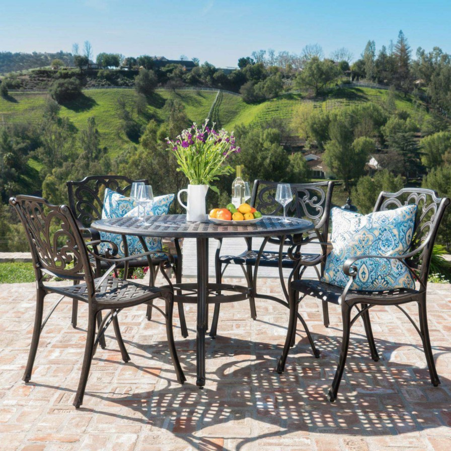 Dining Table Sets * | Cheapest Best Selling Home Round Alfresco Aluminum 5 Piece Patio Dining Set