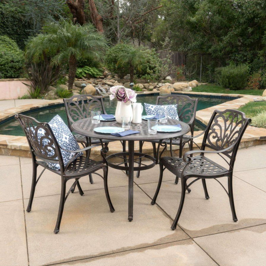 Dining Table Sets * | Cheapest Best Selling Home Round Alfresco Aluminum 5 Piece Patio Dining Set