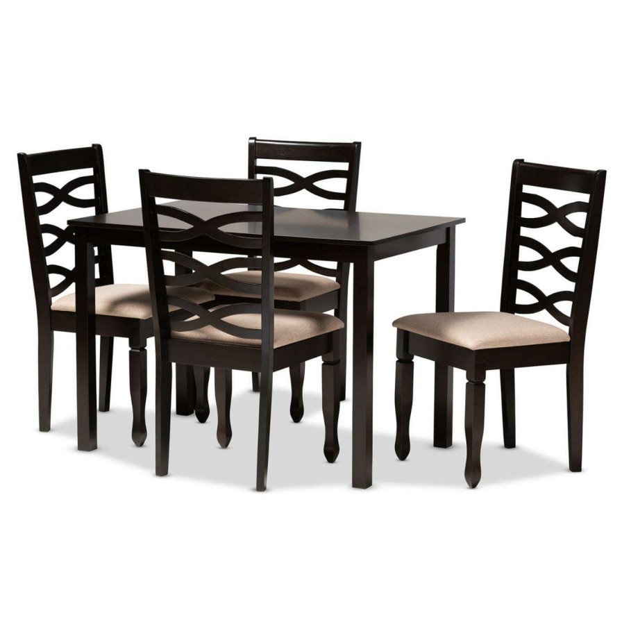 Dining Table Sets * | Cheapest Rectangle Baxton Studio Lanier Upholstered 5 Piece Dining Table Set Sand / Espresso