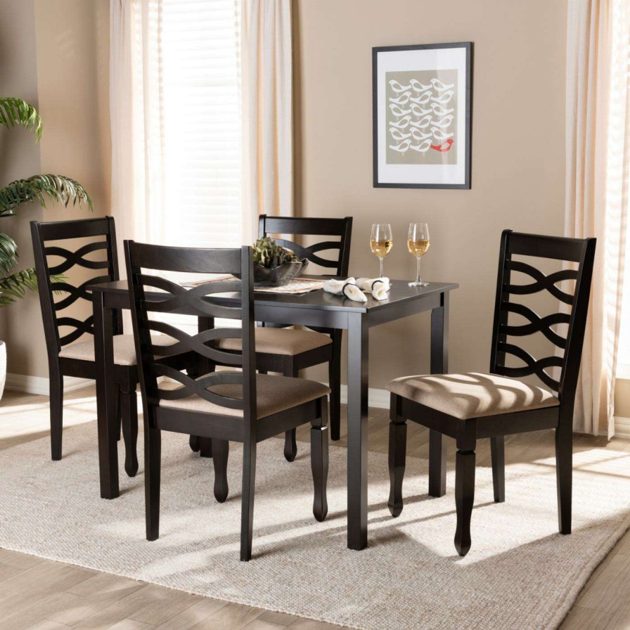 Dining Table Sets * | Cheapest Rectangle Baxton Studio Lanier Upholstered 5 Piece Dining Table Set Sand / Espresso