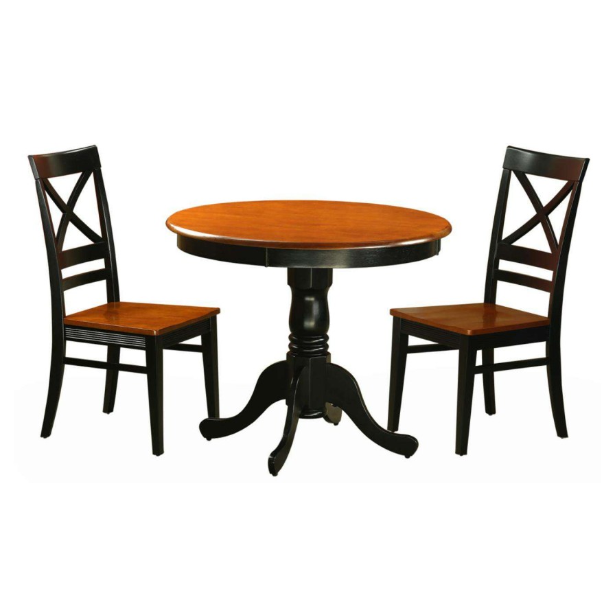 Dining Table Sets * | Brand New Round East West Furniture Antique 3 Piece Pedestal Dining Table Set With Quincy Wooden Seat Chairs