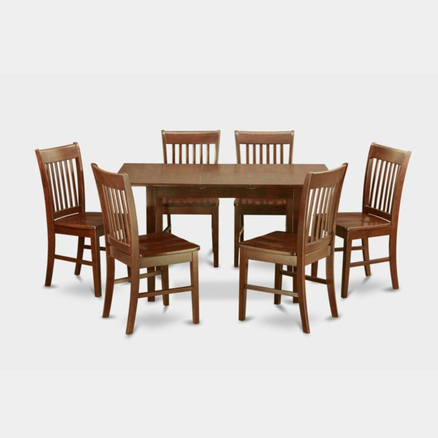 Dining Table Sets * | Wholesale Rectangle East West Furniture Norfolk 7 Piece Slat Back Dining Table Set Wood