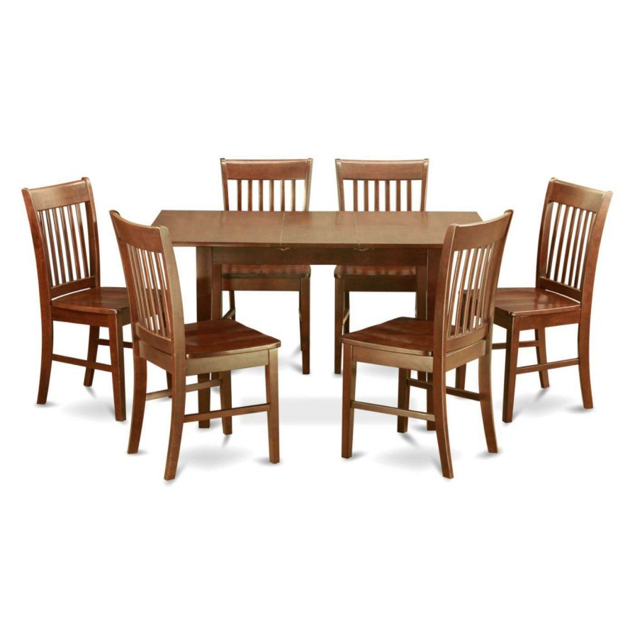 Dining Table Sets * | Wholesale Rectangle East West Furniture Norfolk 7 Piece Slat Back Dining Table Set Wood