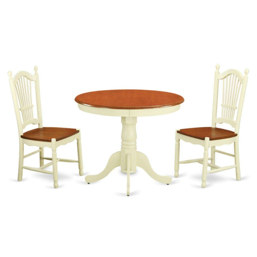 Dining Table Sets * | Wholesale East West Furniture Antique 3 Piece Pedestal Round Dining Table Set With Dover Wooden Seat Chairs