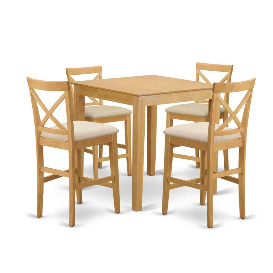 Dining Table Sets * | Budget Square East West Furniture Pub 5 Piece High Cross Dining Table Set