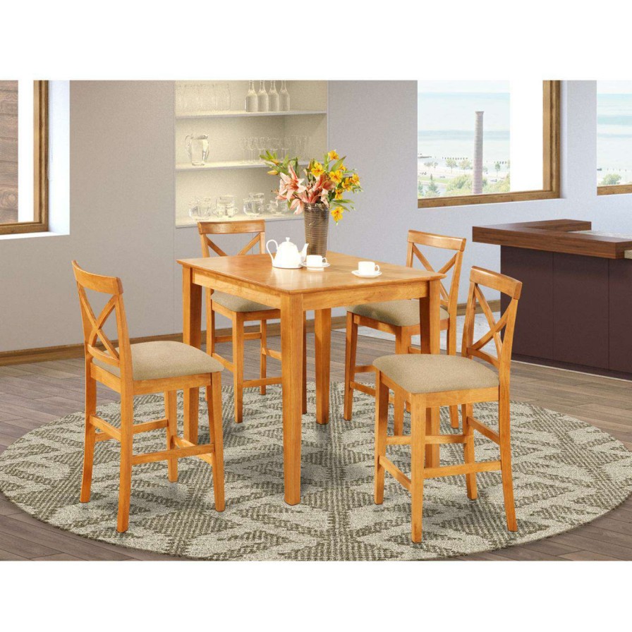 Dining Table Sets * | Budget Square East West Furniture Pub 5 Piece High Cross Dining Table Set