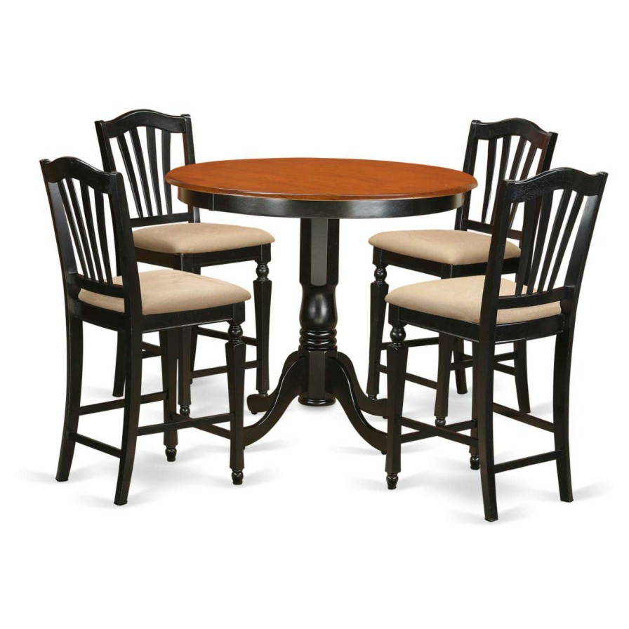 Dining Table Sets * | Cheap Round East West Furniture Trenton 5 Piece High Splat Dining Table Set