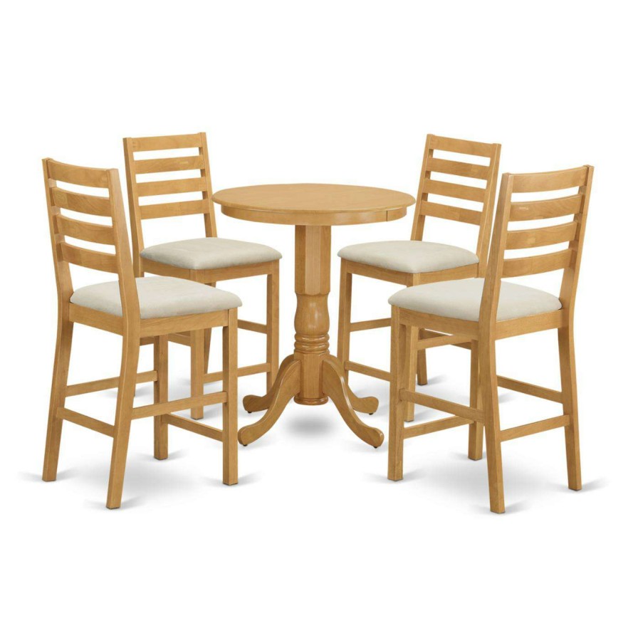 Dining Table Sets * | Buy Round East West Furniture Eden 5 Piece High Ladder Dining Table Set Wood