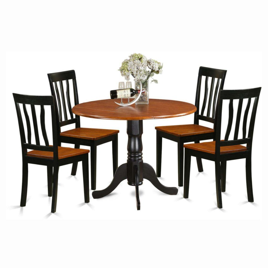 Dining Table Sets * | Flash Sale Round East West Furniture Dublin 5 Piece Drop Leaf Dining Table Set With Wooden Antique Chairs