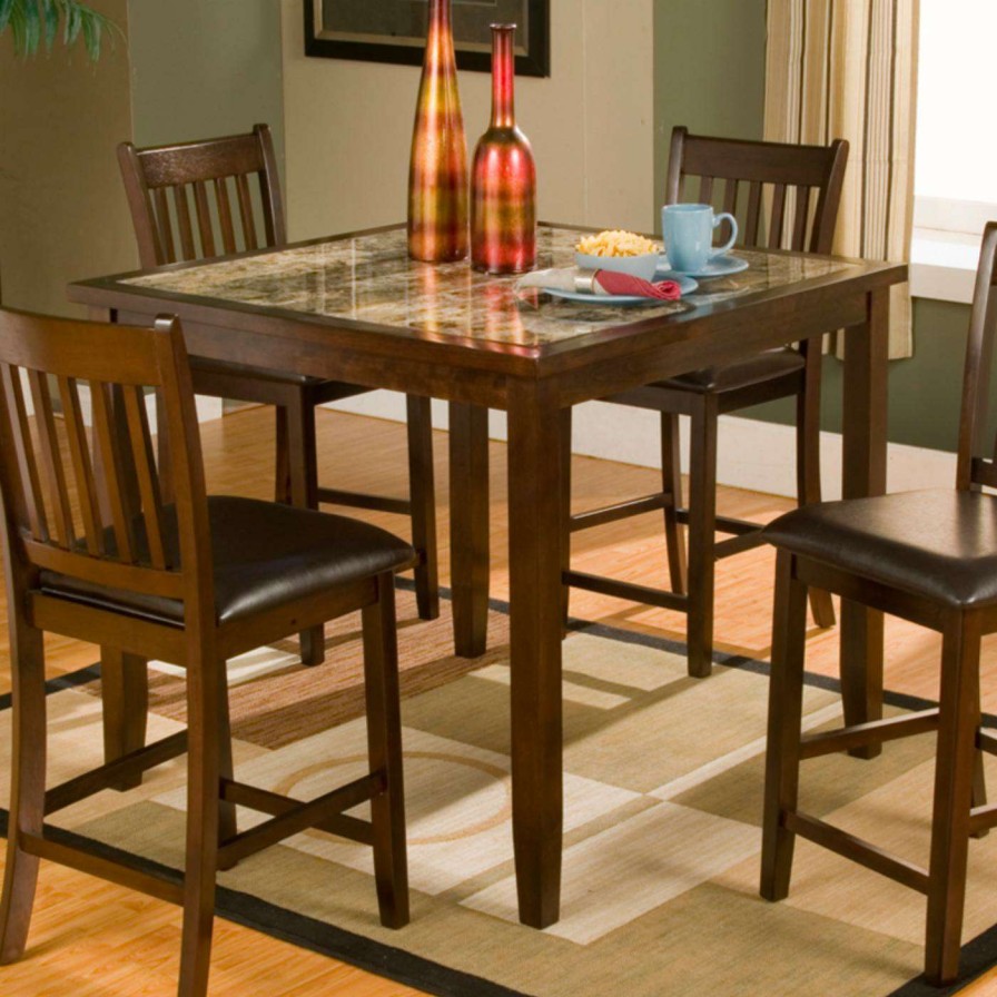 Dining Table Sets * | Best Reviews Of Square Alpine Furniture Capitola Faux Marble 5-Piece Small Counter Height Pub Set Espresso