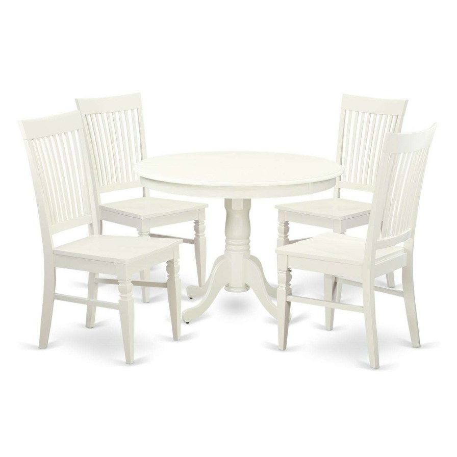 Dining Table Sets * | Brand New Round East West Furniture Hartland 5 Piece Thin Slat Dining Table Set