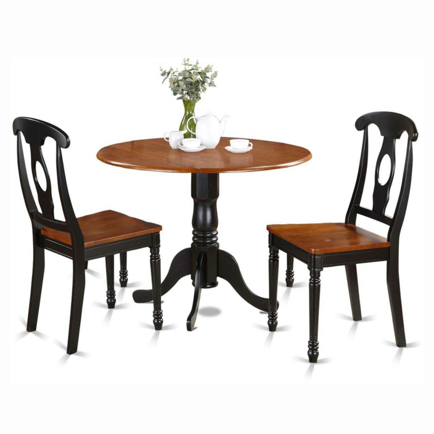 Dining Table Sets * | Best Deal East West Furniture Dublin 3 Piece Drop Leaf Round Dining Table Set With Kenley Wooden Seat Chairs