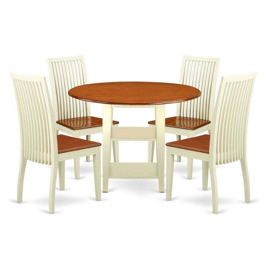 Dining Table Sets * | Outlet East West Furniture Sudbury 5 Piece Round Extending Dining Table Set