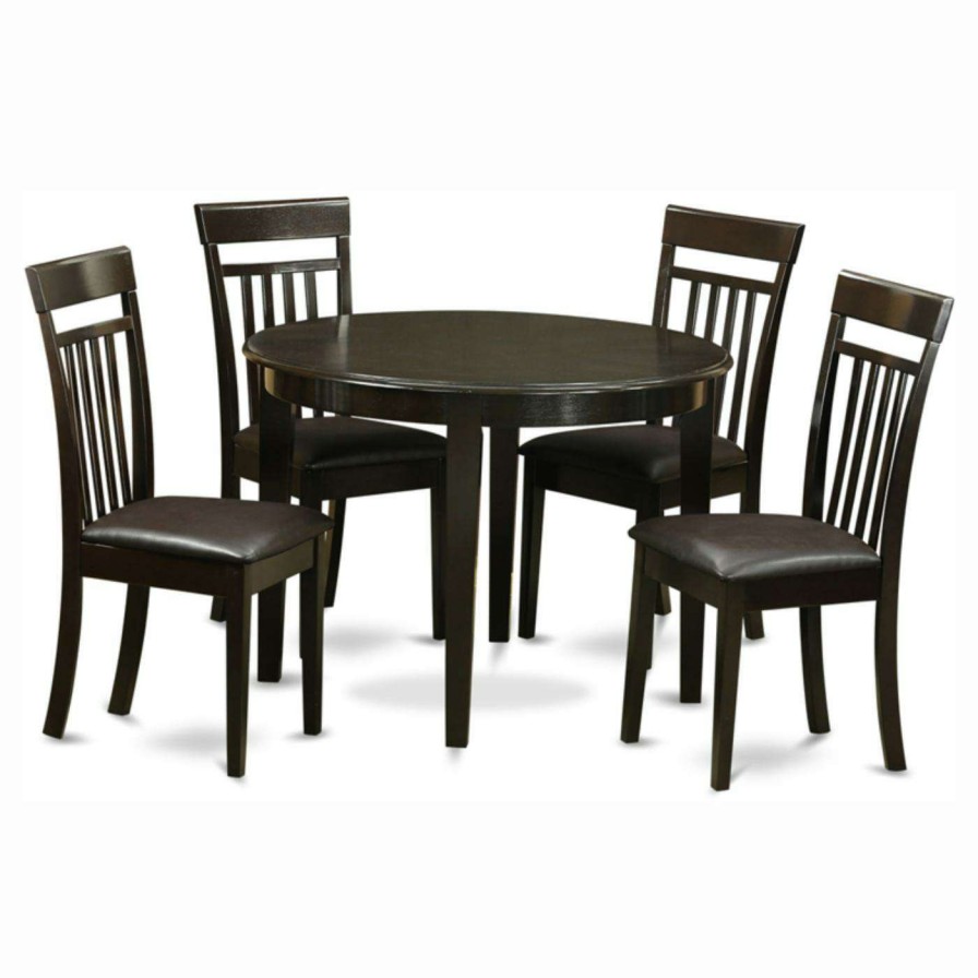 Dining Table Sets * | Coupon East West Furniture Boston 5 Piece Round Dining Table Set With Capris Faux Leather Seat Chairs