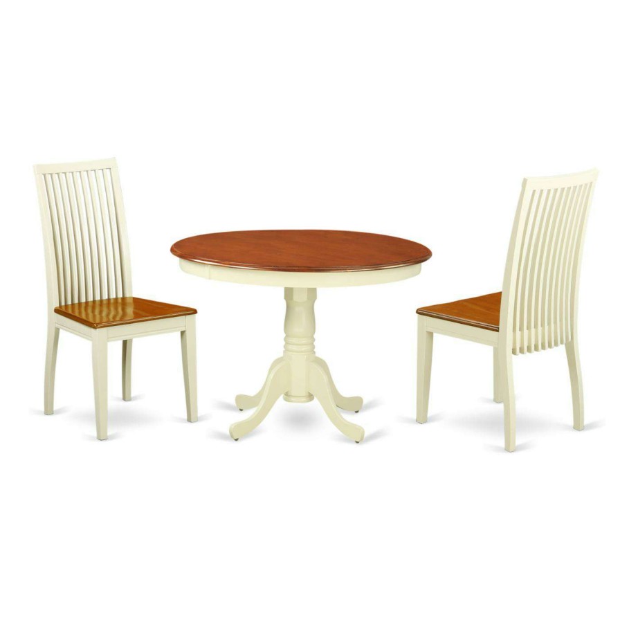 Dining Table Sets * | Budget Casual Dining Sets East West Furniture Hartland Hlip3 Three Piece Round Pedestal Dining Table Set