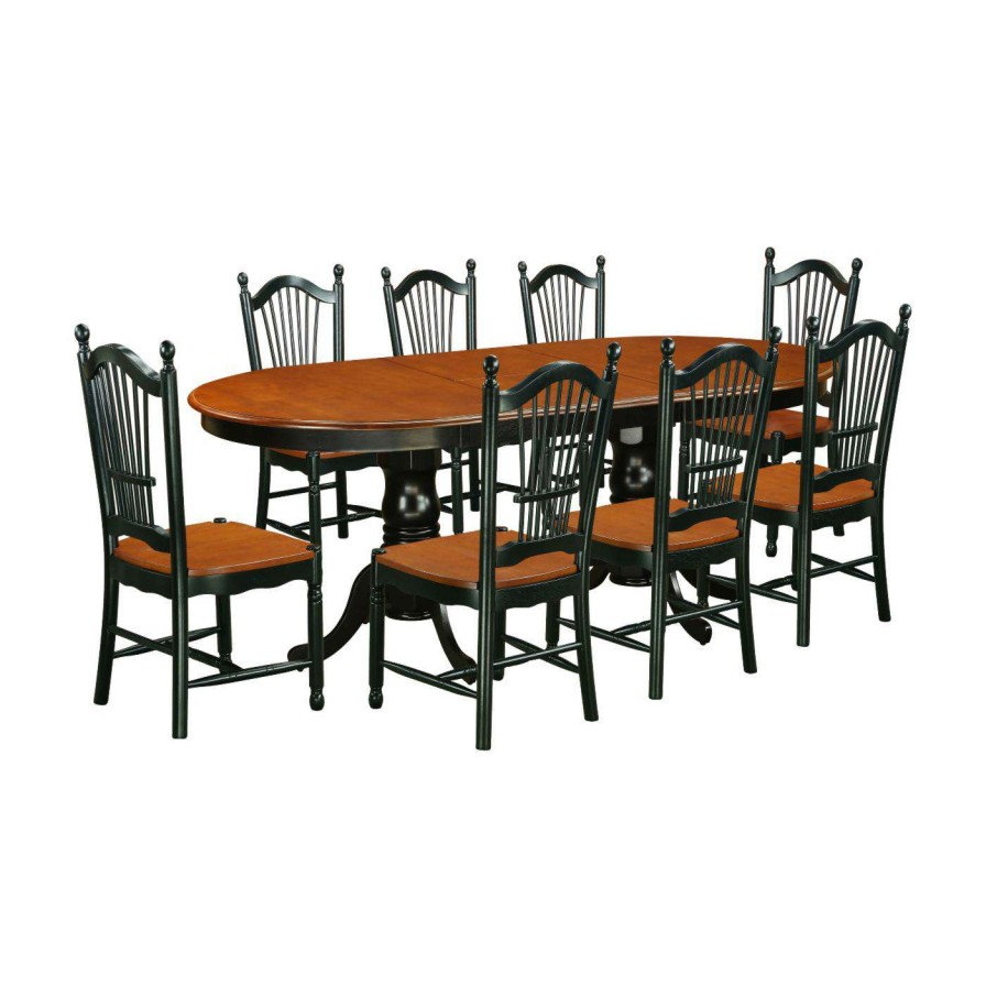 Dining Table Sets * | Budget Oval East West Furniture 9 Piece Plainville Extending Dining Table Black / Cherry