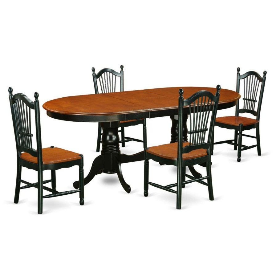 Dining Table Sets * | Discount East West Furniture Plainville 5 Piece Oval Extending Dining Table Set Black / Cherry