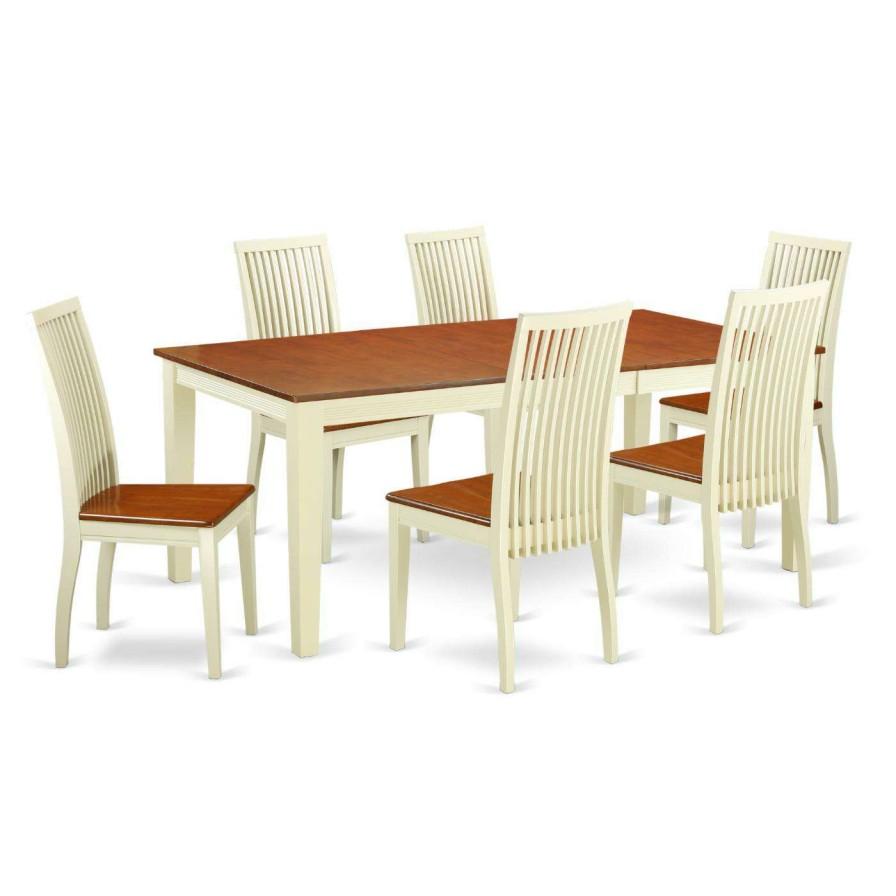 Dining Table Sets * | Best Reviews Of East West Furniture Quincy 7 Piece Rectangle Extension Dining Table Set Buttermilk / Cherry