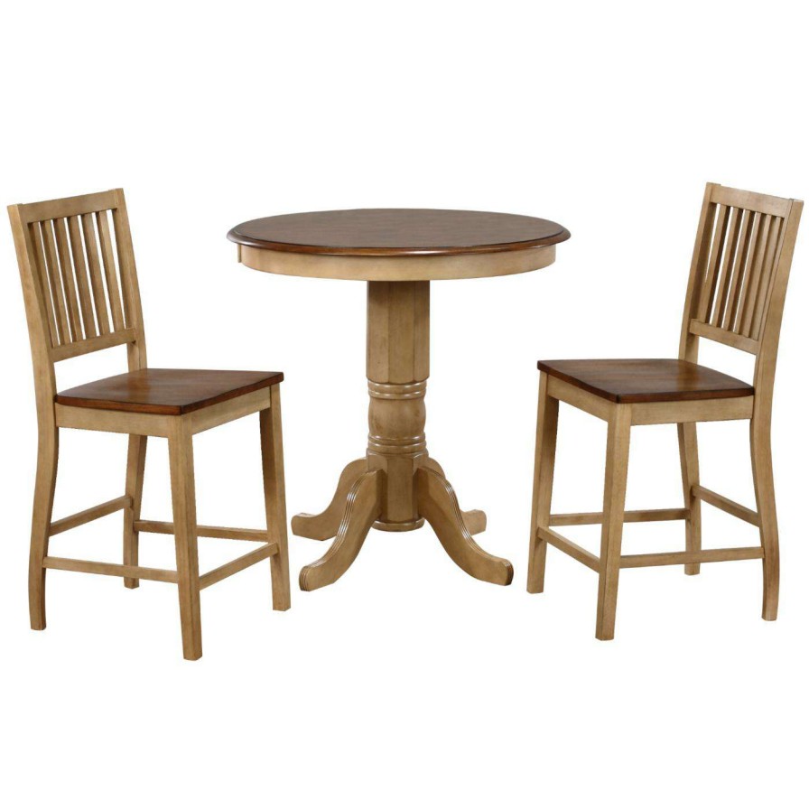 Dining Table Sets * | Outlet Sunset Trading 3-Piece Brook 36 In. Round Pub Dining Table Set With Slat Back Stools