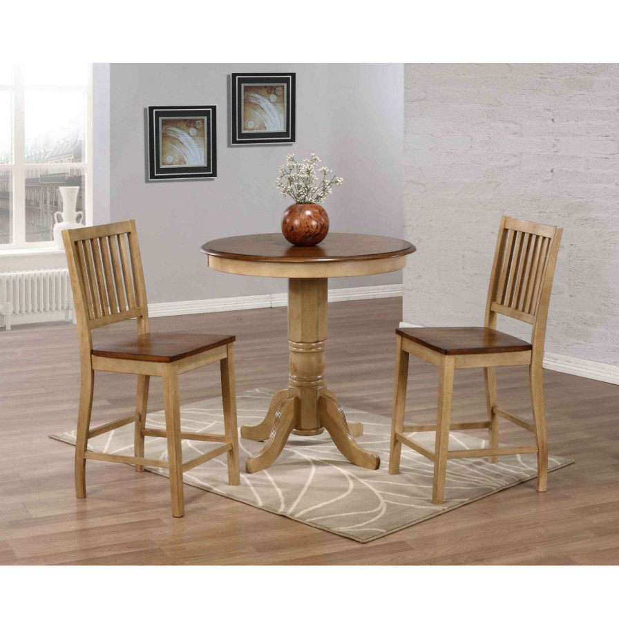 Dining Table Sets * | Outlet Sunset Trading 3-Piece Brook 36 In. Round Pub Dining Table Set With Slat Back Stools