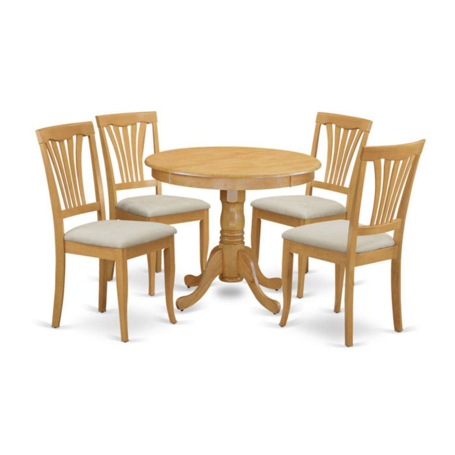 Dining Table Sets * | Outlet Round East West Furniture 5 Piece Lath Back Kitchen Dinette Dining Table Set