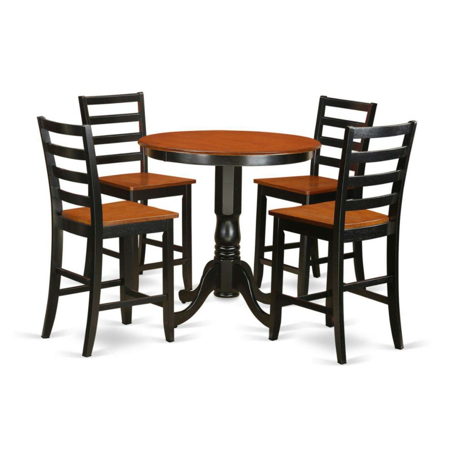 Dining Table Sets * | Best Pirce Round East West Furniture Jackson 5 Piece Ladder Back Dining Table Set