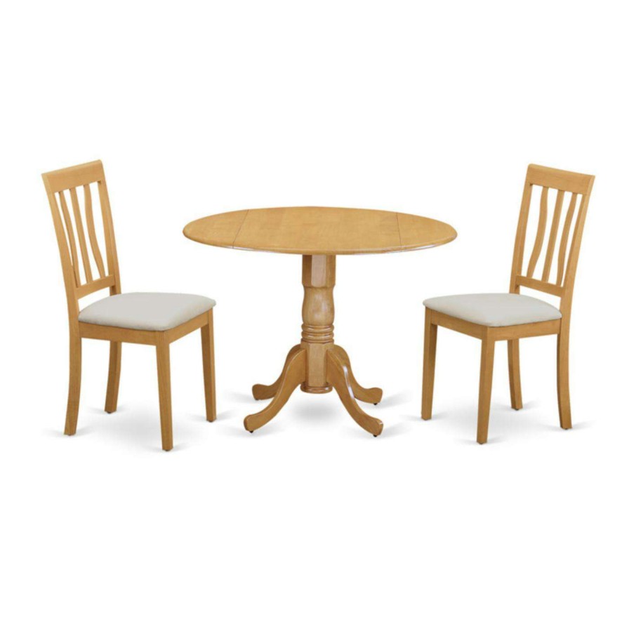 Dining Table Sets * | Promo Round East West Furniture 3 Piece Splat Back Drop Leaf Dinette Dining Table Set