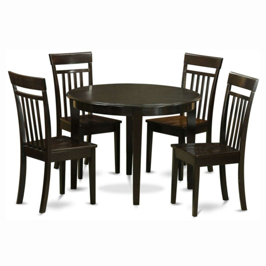 Dining Table Sets * | Best Reviews Of East West Furniture Boston 5 Piece Round Dining Table Set With Capris Wooden Seat Chairs