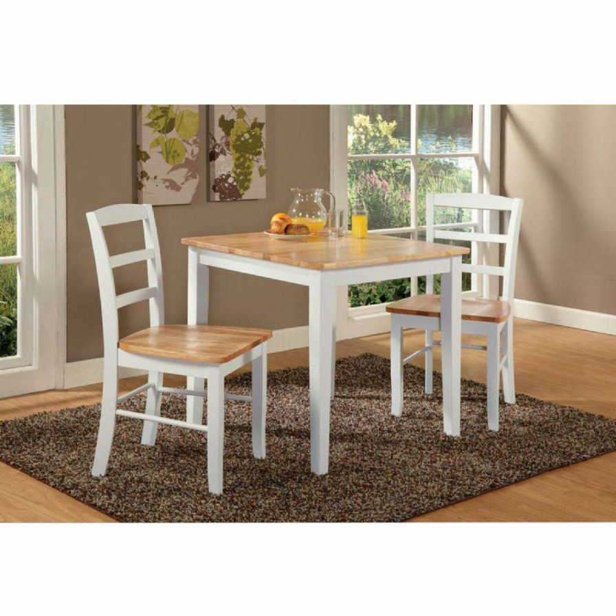 Dining Table Sets * | Outlet Square International Concepts Silerton 3 Piece Dining Table Set With 2 Ladder Back Chairs White/Natural