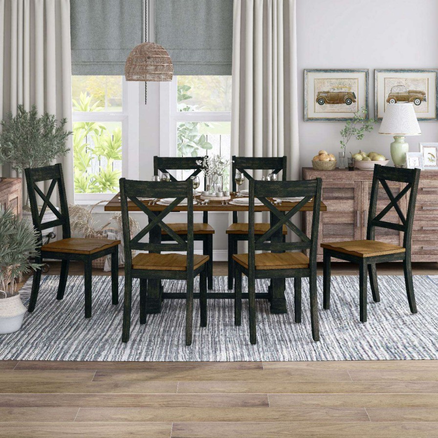 Dining Table Sets * | Buy Rectangle Furniture Of America Merritt 7 Piece Rustic Dinning Set