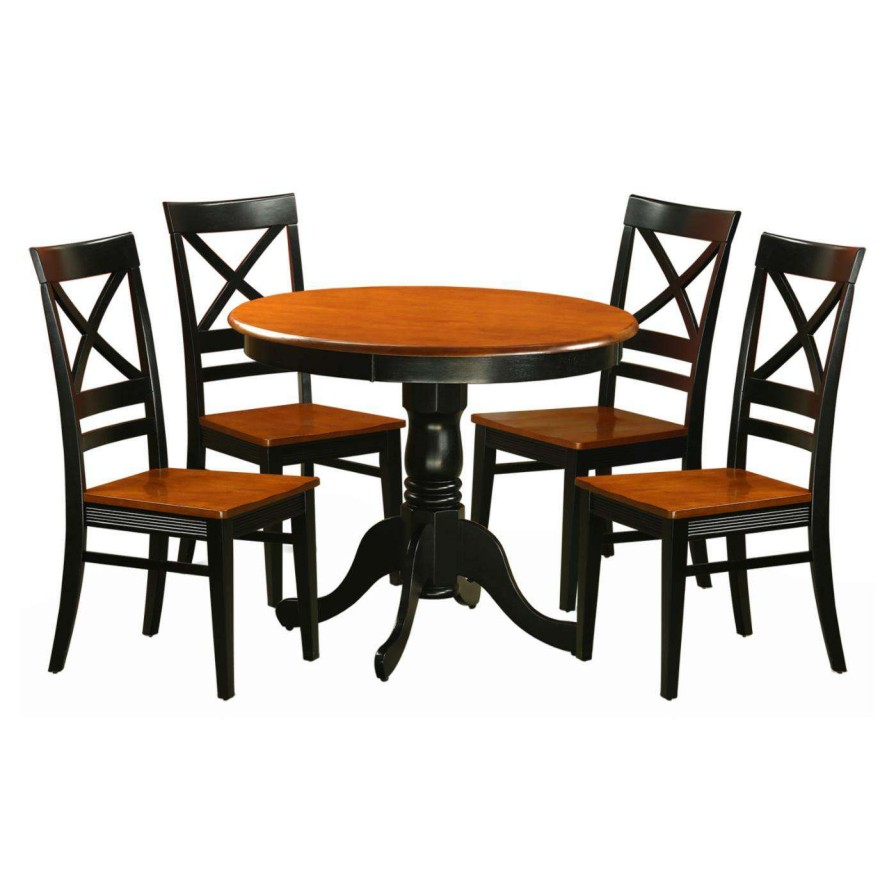 Dining Table Sets * | Promo Casual Dining Sets East West Furniture Antique 5 Piece Pedestal Dining Table Set With Quincy Wooden Seat Chairs