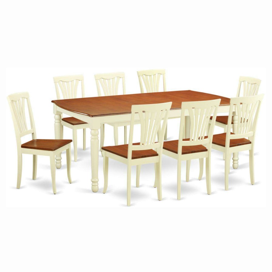 Dining Table Sets * | Best Pirce Rectangle East West Furniture Dover 9 Piece Rectangular Dining Table Set With Avon Wooden Seat Chairs